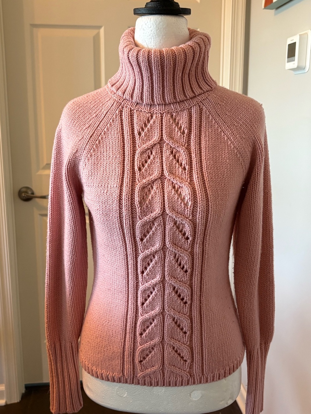 Turtleneck Cable Knit Sweater - Dusty Rose